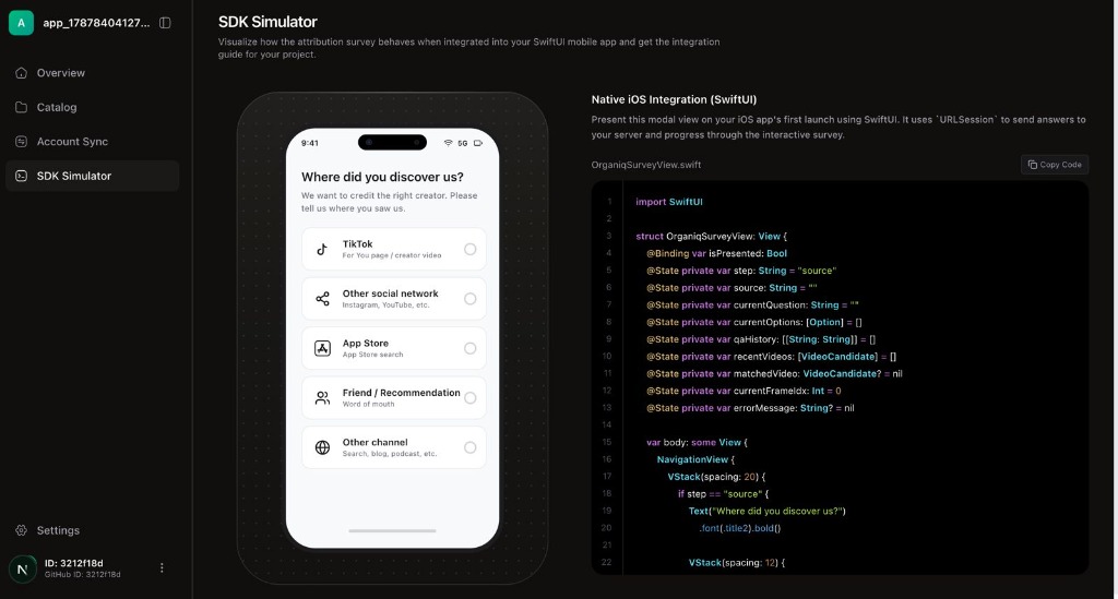Organiq SDK Simulator & SwiftUI Integration